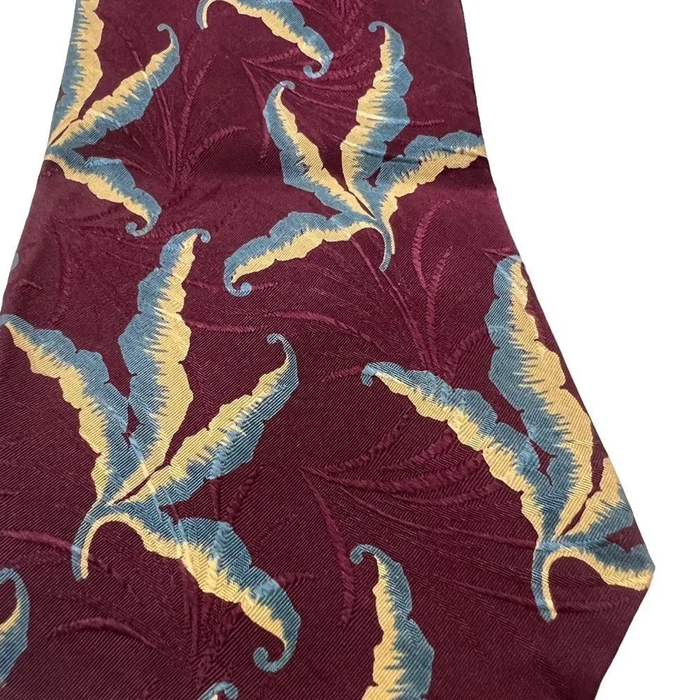 Vintage Giorgio Armani Cravatte Maroon Jacquard Plants Tie